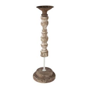 Béžový antik dřevěno-kovový svícen Nicolle - Ø 17*51 cm Clayre & Eef  - -