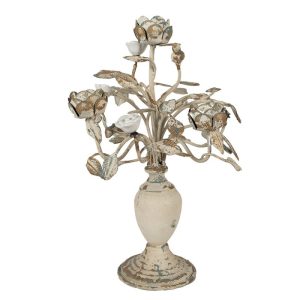 Béžový antik kovový svícen s květy na úzké svíčky Frillia - Ø 31*48cm Clayre & Eef  - -