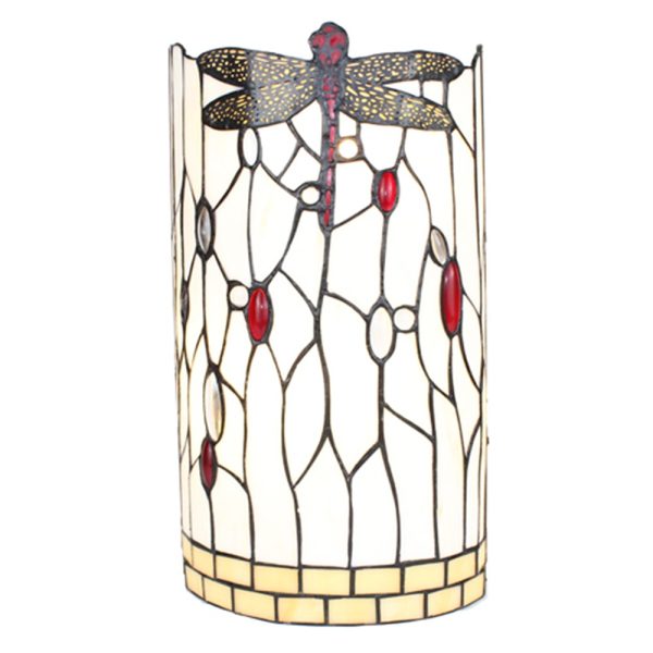 Bílá nástěnná lampa Tiffany s vážkou DragonFly - 20*10*36 cm E14/max 2*25W Clayre & Eef  - -