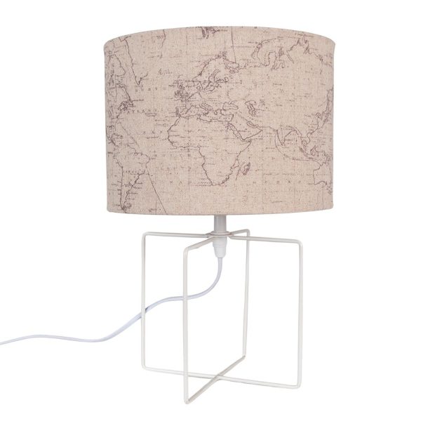Bílá stolní lampa s béžovým stínidlem a mapou - Ø 22*34 cm E27/max 1*60W Clayre & Eef  - -
