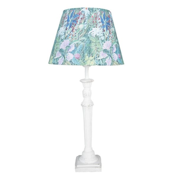 Bílá stolní lampa se zeleným květovaným stínidlem Violé - Ø 24*52 cm E27/max 1*60W Clayre & Eef  - -
