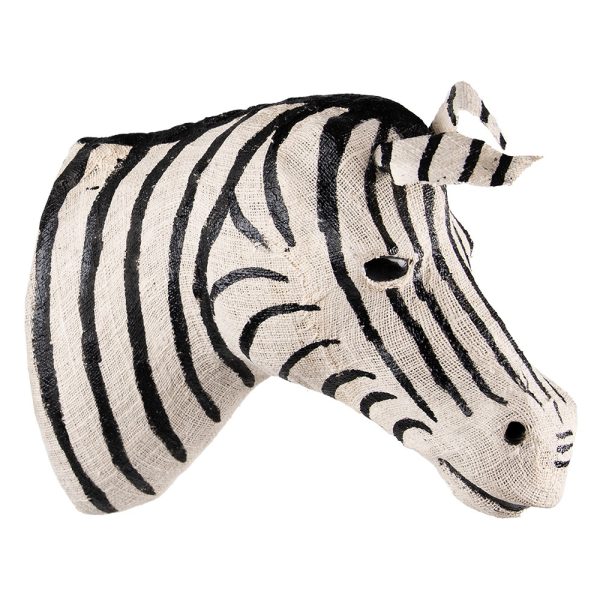 Bílo-černá antik nástěnná dekorace hlava zebra L - 21*46*37 cm Clayre & Eef  - -