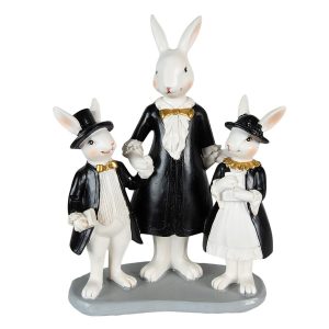 Bílo-černá dekorace králičí rodinka- 16*8*21 cm Clayre & Eef  - -