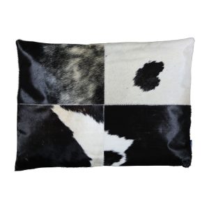Bílo-černý kožený polštář s výrazným stehem Stitch Cow -  45*60*15 cm Mars & More  - -