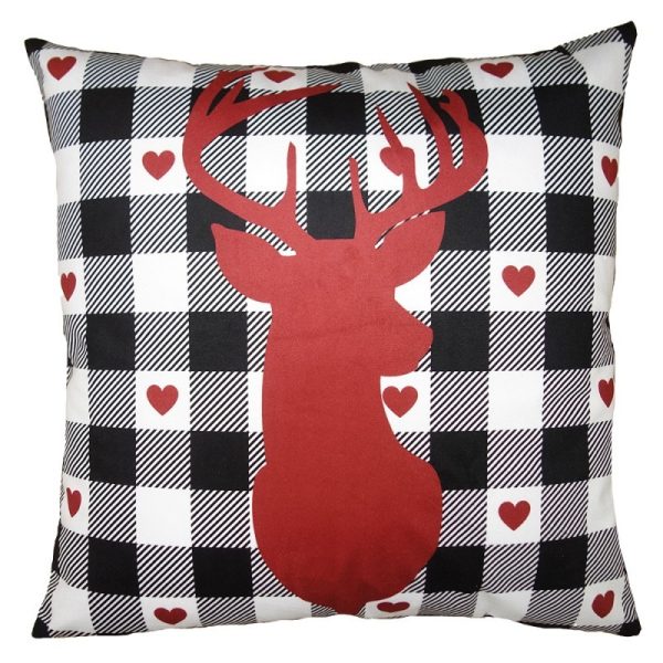 Bílo-červený povlak na polštář s jelenem White&Red Deer - 45*45 cm Clayre & Eef  - -