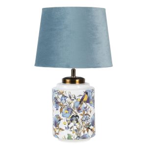 Bílo modrá stolní lampa s ptáčky - Ø 25*41 cm / E27 Clayre & Eef  - -