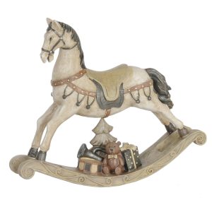 Bílo - šedá antik vánoční dekorace houpací koník - 21*5*18 cm Clayre & Eef  - -