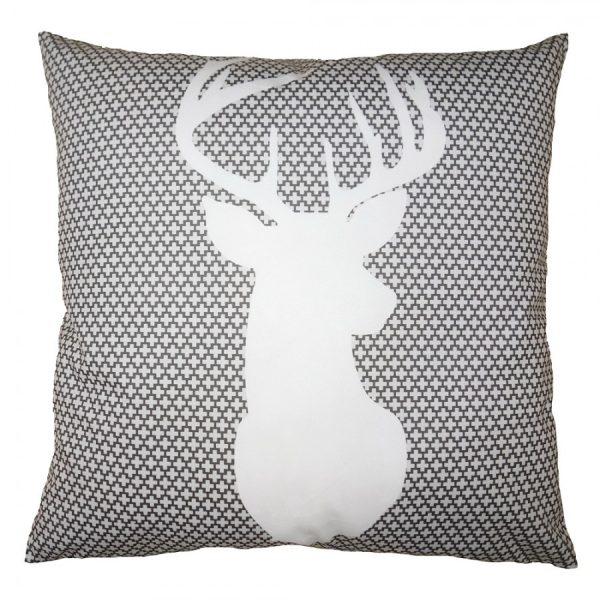 Bílo-šedý povlak na polštář s jelenem White&Grey Deer - 45*45 cm Clayre & Eef  - -