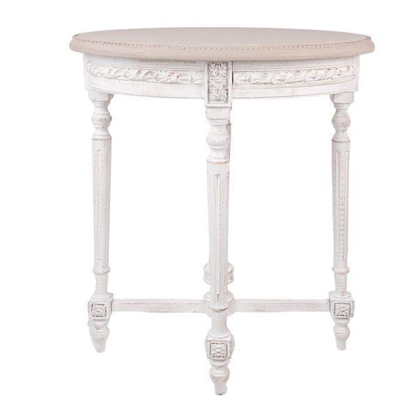Bílý antik odkládací oválný stolek s patinou Vioné - 65*45*75 cm Clayre & Eef  - -