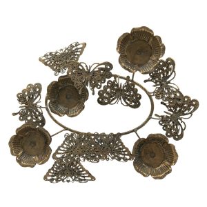 Bronzový antik kovový svícen na čajové svíčky Květiny - 35*31*12 cm Clayre & Eef  - -