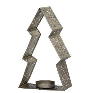 Bronzový antik kovový svícen ve tvaru stromku na čajovou svíčku - 10*5*16 cm Chic Antique  - -