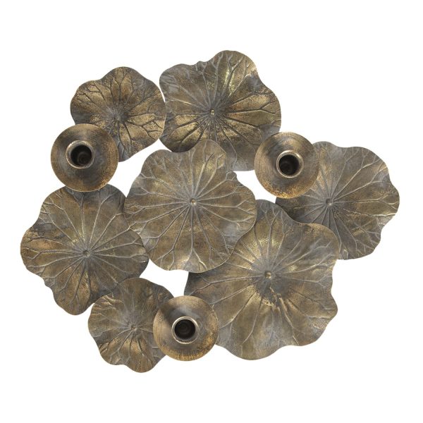 Bronzový antik kovový svícen na úzké svíčky s leknínovými květy - 46*37*11 cm Clayre & Eef  - -