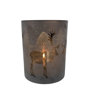 Bronzový skleněný svícen s jelenem - Ø 10*12