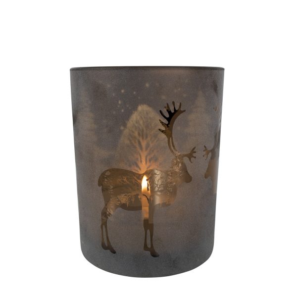 Bronzový skleněný svícen s jelenem - Ø 10*12