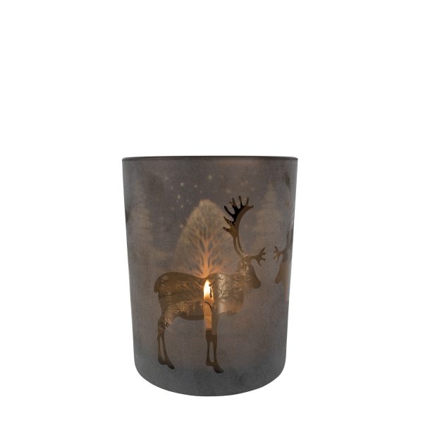 Bronzový skleněný svícen s jelenem - Ø 7 *8cm Mars & More  - -
