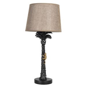 Černá stolní lampa Palma s hnědým stínidlem - Ø 25*5 cm E27/max 1*60W Clayre & Eef  - -