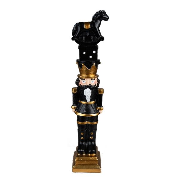 Černá vánoční dekorace Louskáček s koníkem - 6*5*23 cm Clayre & Eef  - -