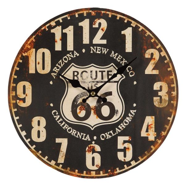 Černé antik nástěnné hodiny Route 66 – Ø 28*3cm/ 1*AA Ambiente  - -