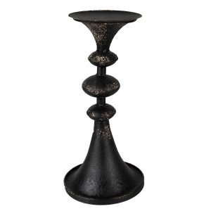 Černý antik kovový svícen na širokou svíčku Paolo - Ø 15*34 cm Clayre & Eef  - -
