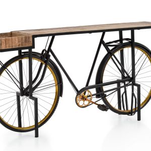 Černý kovový konzolový stolek kolo s dřevěnou deskou Bike - 185*45*90cm Massivum  - -