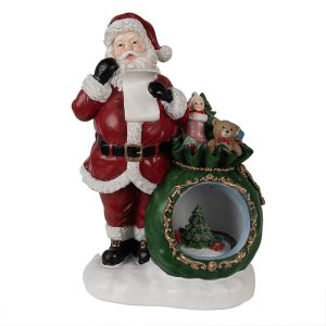 Červená vánoční dekorace Santa s pytlem dárků a led světýlky - 26*16*36 cm Clayre & Eef  - -