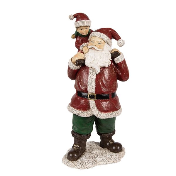 Červená vánoční dekorace socha Santa s chlapcem - 11*8*23 cm Clayre & Eef  - -