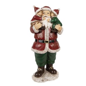 Červená vánoční dekorace socha Santa s dětmi - 10*8*21 cm Clayre & Eef  - -
