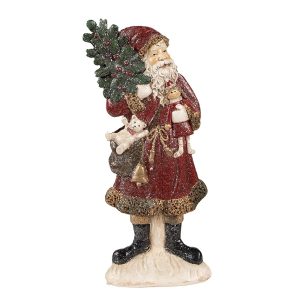 Červená vánoční dekorace socha Santa se stromkem - 9*4*23 cm Clayre & Eef  - -