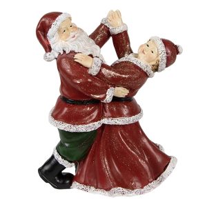 Červená vánoční dekorace tančící Santa s babčou - 12*8*15 cm Clayre & Eef  - -