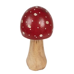 Červeno-hnědá dřevěná dekorace muchomůrka Mushroom M - Ø 6*13 cm Clayre & Eef  - -