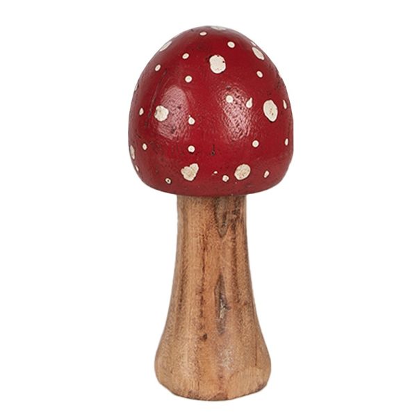 Červeno-hnědá dřevěná dekorace muchomůrka Mushroom S - Ø 5*8 cm Clayre & Eef  - -