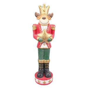 Červeno-zelená vánoční dekorace socha Sob s hvězdou - 24*20*80 cm Clayre & Eef  - -