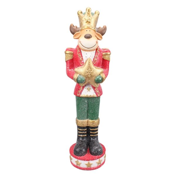 Červeno-zelená vánoční dekorace socha Sob s hvězdou - 24*20*80 cm Clayre & Eef  - -