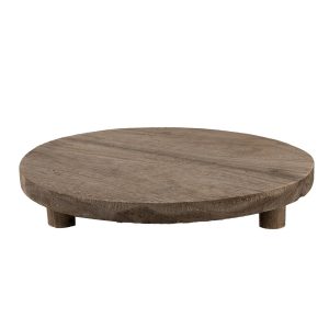 Hnědý dekorační květinový dřevěný kulatý stolek - Ø 33*6 cm Clayre & Eef  - -