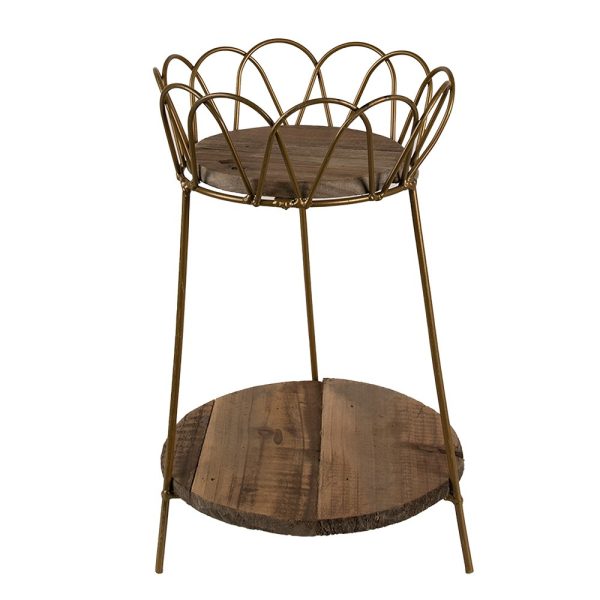 Dekorační květinový kovový stolek s dřevěnými deskami - Ø 21*32 cm Clayre & Eef  - -