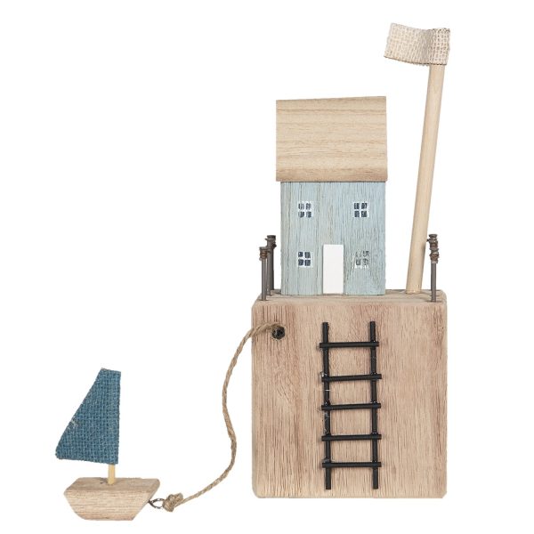 Dřevěná dekorace domku s loďkou - 11*7*11/27 cm Clayre & Eef  - -