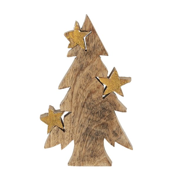 Dřevěná dekorace Vánoční strom s hvězdami - 10*3*16 cm Clayre & Eef  - -