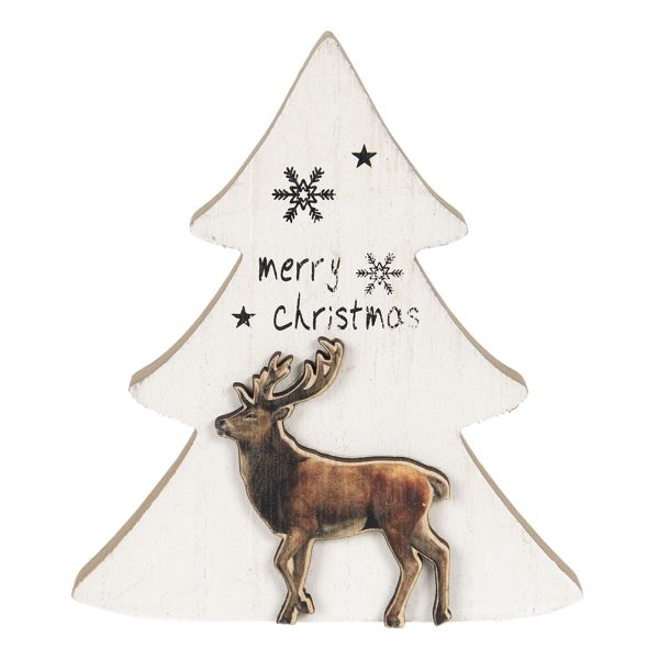 Dřevěná dekorace vánoční stromeček s jelenem - 16*2*14 cm Clayre & Eef  - -
