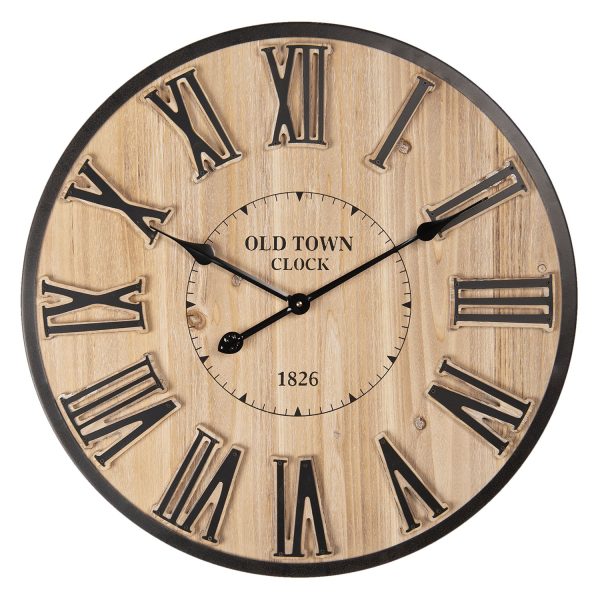 Dřevěné nástěnné hodiny s římskými číslicemi Old Town CLock – Ø 60*5 cm / 1*AA Clayre & Eef  - -