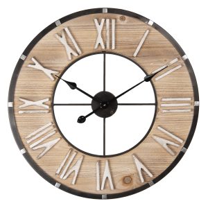 Dřevěno-kovové nástěnné hodiny s římskými číslicemi Flavie – Ø 60*4 cm / 1*AA Clayre & Eef  - -