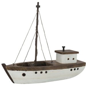 Hnědá dřevěná dekorace přírodní loďka Boat L - 38*13*33 cm J-Line by Jolipa  - -