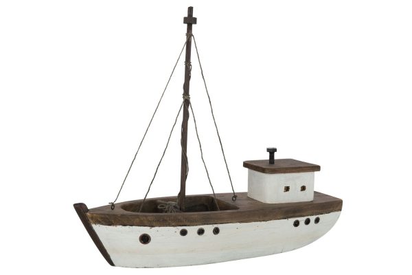 Hnědá dřevěná dekorace přírodní loďka Boat L - 38*13*33 cm J-Line by Jolipa  - -