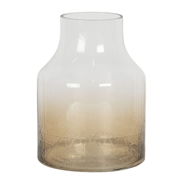 Hnědo bílá skleněná váza - Ø 14*20 cm Clayre & Eef  - -