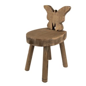 Hnědý dekorační květinový dřevěný stolek s motýlem - 18*19*34 cm Clayre & Eef  - -