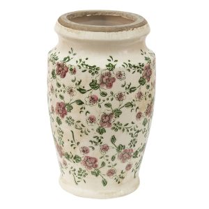 Keramická dekorační váza s růžovými květy Lillia S - Ø 15*26 cm Clayre & Eef  - -