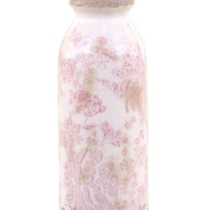 Keramická dekorační váza s růžovými květy Melun - Ø 8*20 cm Chic Antique  - -