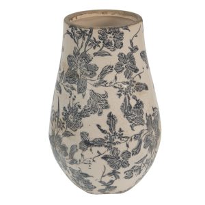 Keramická dekorační váza se šedými květy Mell French M - Ø13*20 cm Clayre & Eef  - -