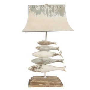 Kovovo-dřevěná vintage stolní lampa s rybami - 44*30*75 cm Clayre & Eef  - -