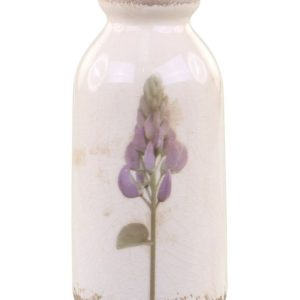 Krémová keramická dekorační váza s květem lupiny Versailles - Ø 7*15cm Chic Antique  - -