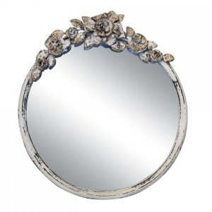 Krémové antik kulaté nástěnné zrcadlo s květy Satien rosé - 38*5*44 cm Chic Antique  - -